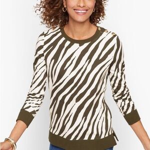 Talbots Zebra Print Crewneck Sweatshirt Sz XL Womens Brown Cream